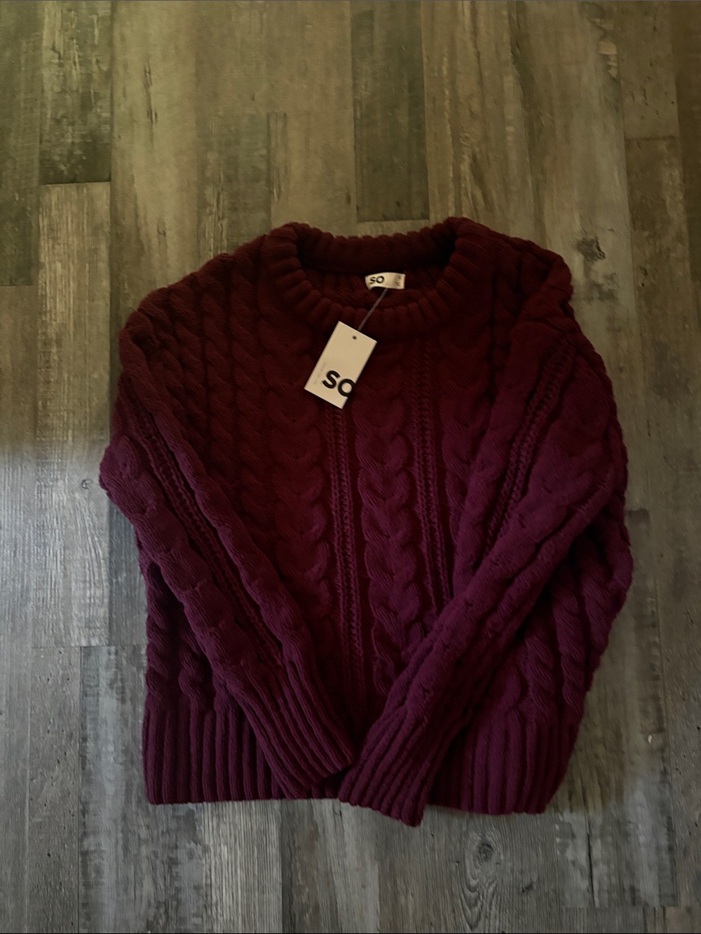 SO Women's Cable Knit Crewneck Sweater - Deep Wine